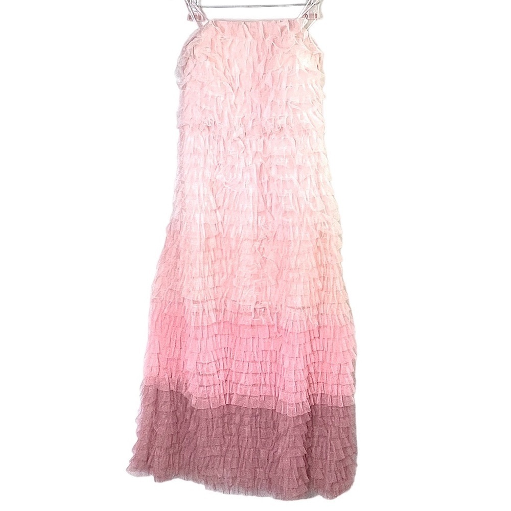 Ina Pink Ombre Ruffle Strapless Gown Sz Large